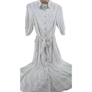 Maeve Anthropologie The Mona White Linen Blend Puff Sleeve Maxi‎ Shirtdress 1X